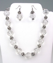 Bejeweled Clear Lucite Crystals Rhinestone Balls Necklace Earrings Set - $12.99