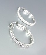 CLASSIC Thin 18kt White Gold Plated CZ Crystals Petite Hoop Earrings - $20.68