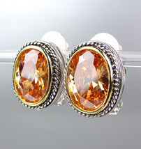 Designer Style Silver Cables Champagne Citrine CZ Crystal Clip On Earrings - $24.99