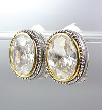 Designer Style Silver Cables Clear Quartz CZ Crystal Clip On Earrings - $24.99