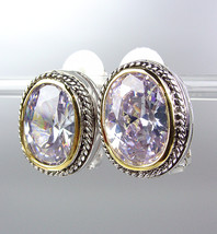 Designer Style Silver Cables Lavender Amethyst CZ Crystal Clip On Earrings - $24.99