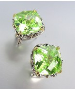 Designer Style Silver Gold Balinese Filigree Peridot Green CZ Crystal Ea... - $26.99