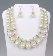 ELEGANT Bridal Dressy Creme Pearls Crystals Drape Necklace Earrings Set - $26.99