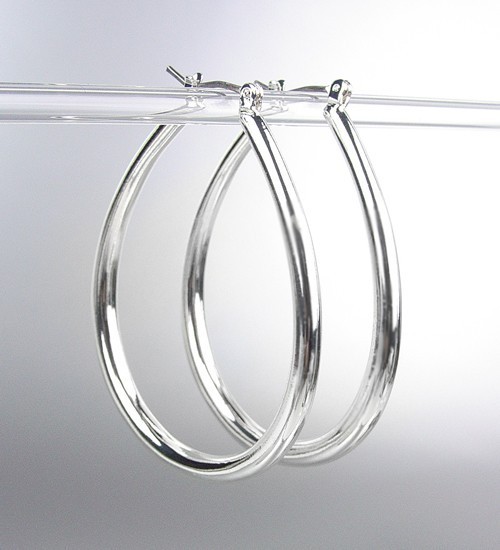 Primary image for NEW Silver Plated Metal Tear Drop 1 1/4" Long Hoop Earrings