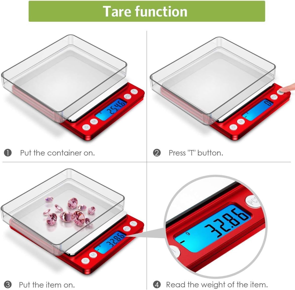  Gram Scale 220g/ 0.01g, Digital Pocket Scale 100g Calibration  Weight,Mini Jewelry Scale, Kitchen Scale,6 Units Conversion, Tare & LCD  Display, Auto Off, : Home & Kitchen