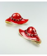 Vibrant Society Red Laquer Enamel Red CZ Crystals Gold Red Hat Post Earr... - $4.99