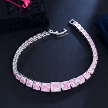 Classic Tennis Chain Silver Plated Elegant Gorgeous Square Pink Cubic Zirconia E - $22.00