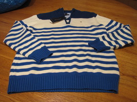 Boy's L 16/18 youth Royal 427 stripe Tommy Hilfiger sweater long sleeve ***SPOTS - $18.01