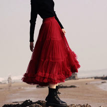 Burgundy Midi Puffy Tutu Skirt Plus Size High Waisted Layered Tulle Skirt image 11