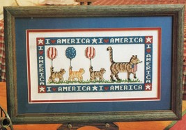Cross Stitch Patriotic Yankee Doodle Cats Sampler Hat Tote Folk Art Flag... - $9.99