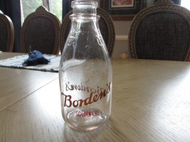 Borden's Golden Crest Glass Milk Bottle Quart Owens Illinois BB48 Duraglas - $28.66