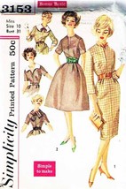 Misses&#39; DRESS Vintage 1958 Simplicity Pattern 3153 Size 10 - $14.00