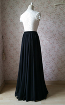 Women Black Chiffon Maxi Skirt Summer Side Slit Silk Chiffon Skirt Plus Size image 5