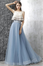 Dusty Blue Floor Length Tulle Skirt High Waisted Plus Size Bridesmaid Outfit image 4