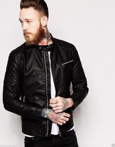 Men's Genuine Lambskin Leather Motorcycle Vest Slim fit Sleeveless  Biker Jacket