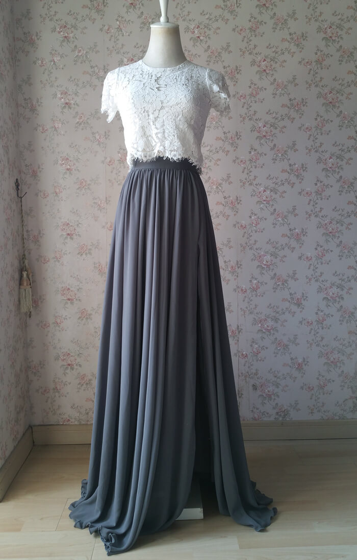 Chiffon skirt slit gray 2