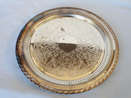 VTG Oneida Silver Plated 12.25" Serving Tray round pierced edge floral design - $44.55