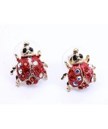 Red lady bug cute fashion earrings pierced crystal stones red clear black - $11.87
