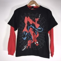 NWT Marvel Spider-man Boy&#39;s Long Sleeve Shirt M Black w Red mock double ... - $14.99