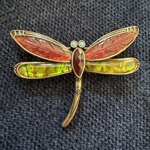 Vintage Brooch Pin - LC Liz Claiborne - Dragonfly  - Gold Tone Abalone, MOP - $23.36