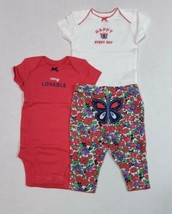 Carters 3 Piece Set for Girls Newborn or 12 Months Floral Butterfly Design - $7.95