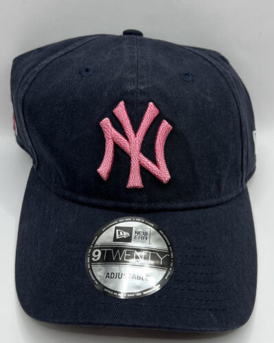 New York Yankees New Era Pink Logo navy blue Adjustable Baseball Cap Hat  EUC.