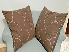 Pottery Barn Set of Two (2) Gray Embroidered Stitched Feather Pillows (NEW) - $49.45