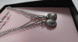 Juicy Couture Signed Layered Silver Chains Sparkle Heart Key Charm Necklace - $37.25