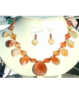 Faceted Carnelian Teardrop Pendant in Bib Like Necklace and Earrings Jew... - $90.00