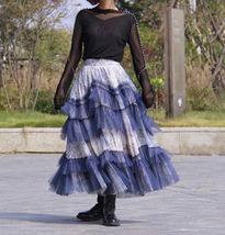 Navy Blue Tiered Tulle Skirt Outfit Womens Plus Size Navy Layered Tulle Skirt image 3