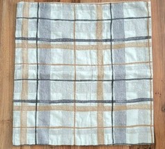 Pottery Barn Plaid Embroidered Pillow Cover Gray/White/Tan 22x22 NWOT #P218 - $35.00