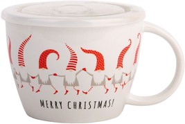 24 Oz Merry Christmas All Over Gnome Pattern Mug with Vented Lid Set of 2 - $46.48