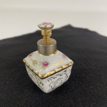 Vintage 1940s IRICE 3&quot; Porcelain Perfume Bottle White with Flowers Gold ... - $49.45