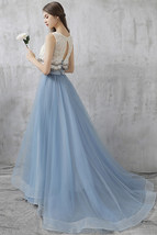 Dusty Blue Floor Length Tulle Skirt High Waisted Plus Size Bridesmaid Outfit image 1