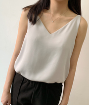 White Chiffon Top V-neck Bridesmaid Tank Tops Summer Women Chiffon Tank US0-US8 image 6
