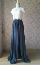 DUSTY BLUE Side Slit Maxi Chiffon Skirt Dusty Blue Bridesmaid Outfit Plus Size image 3