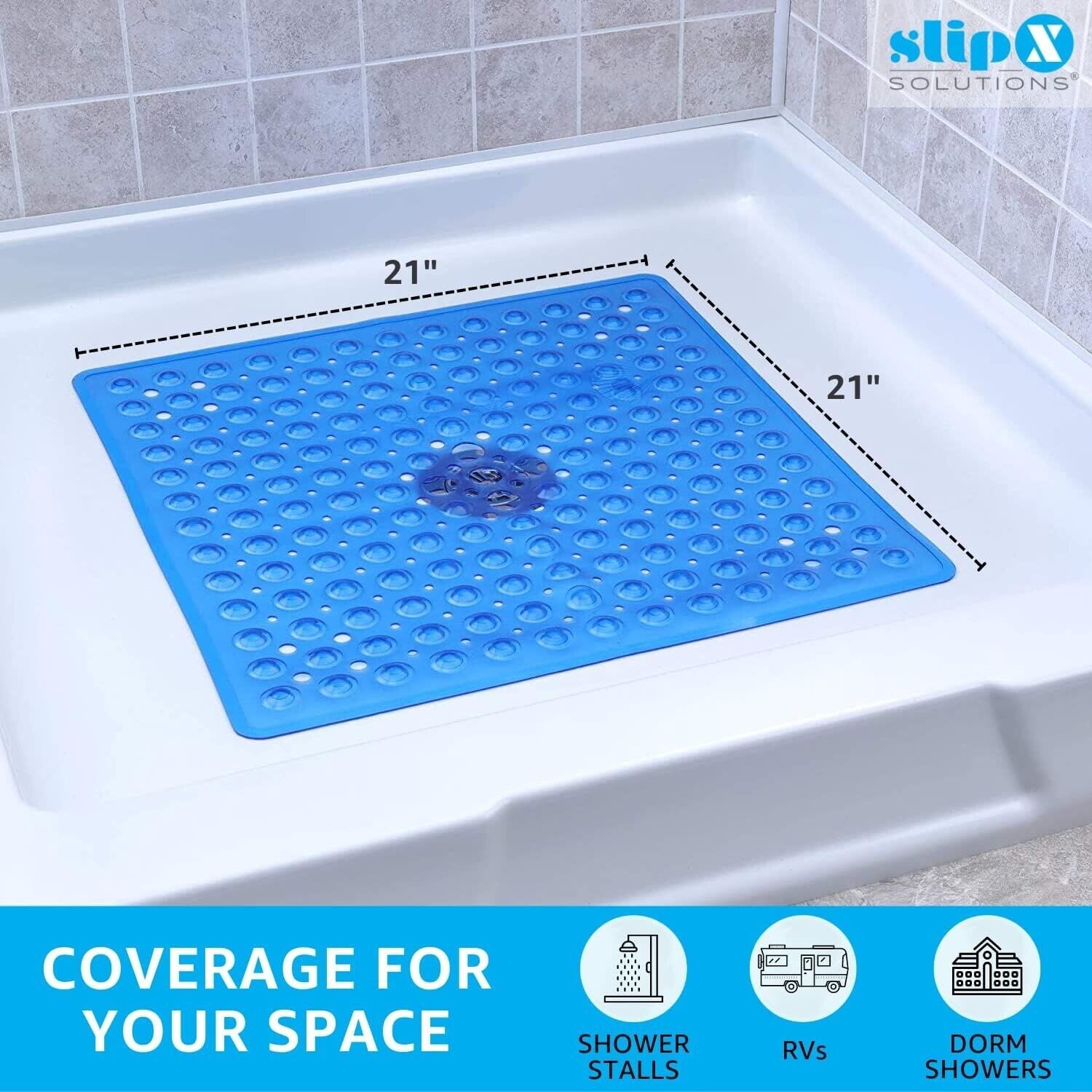 SlipX Solutions Square Shower Mat - Black - 21 x 21 in