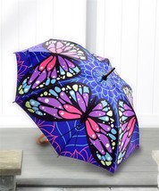 Full Size Umbrella with Wood Handle Classic Satin Butterfly Design Purple Blue  image 1