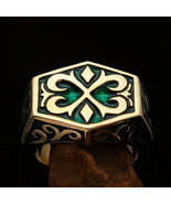 Nicely crafted Men&#39;s Ornament Pinky Ring green Celtic Cross - Solid Brass - $28.00+