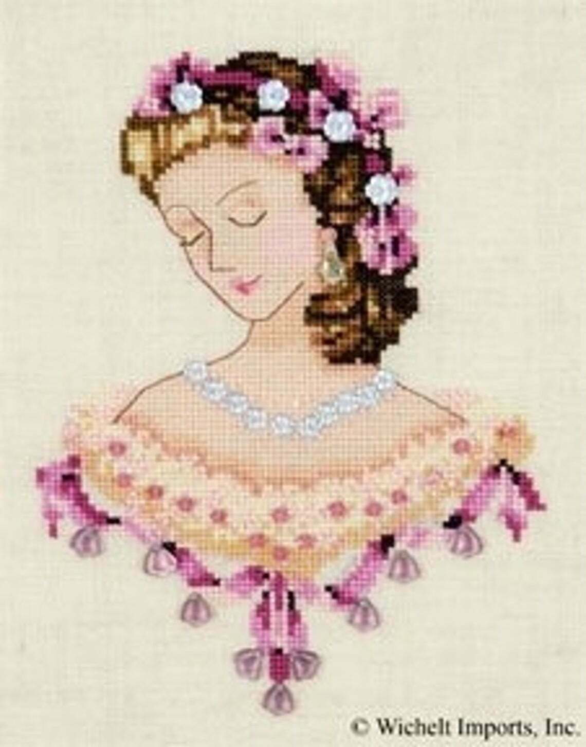 Primary image for Sale! Complete Xstitch Kit with AIDA - Portrait of CAROLINE in PINK NC104