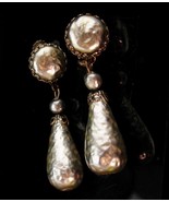 Vintage Miriam Haskell Long Earrings - SIgned silver pearl teardop Dangl... - $225.00