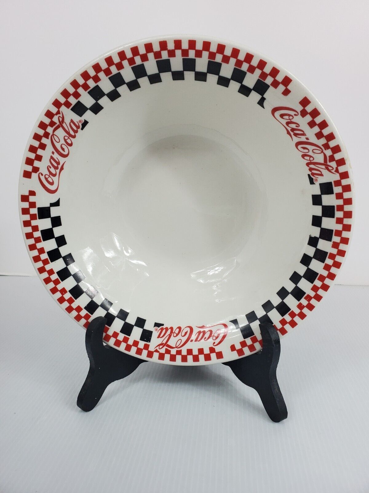 Coca Cola Black and White Checkered Dinnerware Plate Bowl 1997 Gibson