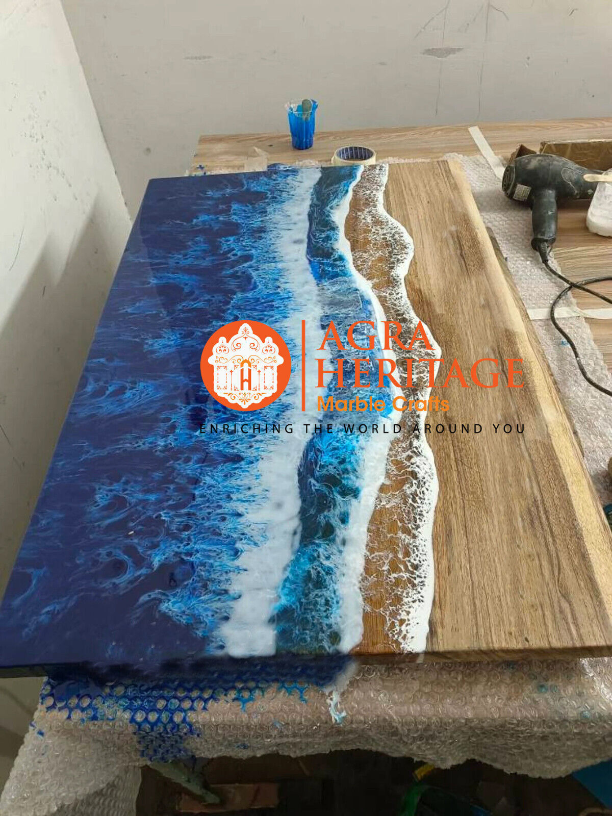 Ocean olive wood epoxy resin dinning table epoxy table top home decor