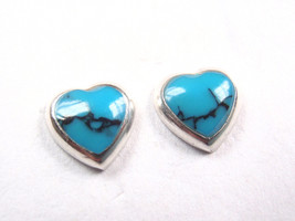 Blue Simulated Turquoise Heart Shaped 925 Sterling Silver Stud Earrings Small - $8.99