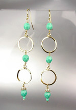CHIC Double Gold Rings Blue Turquoise Crystal Beads Long Dangle Earrings Boho - $21.99
