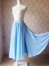Two Blue Colors Chiffon Elastic Waist Long Split Skirt, Plus Size Beach Skirt