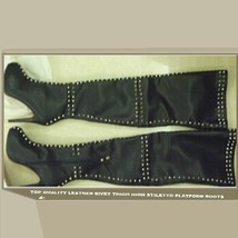  Italian Thigh High Soft Leather Panel Rivets Spike Stiletto Heel Platform Boots image 4