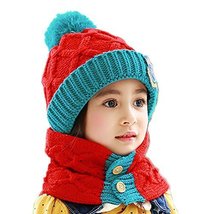 Baby/Child Red Cap Handmade Hat Knitting Winter Warm Hat+Scarf 6 Months-4 Years