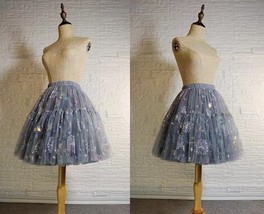 Women Gray Puffy Midi Skirt Plus Size A-line Midi Tulle Skirt Ballerina Skirt