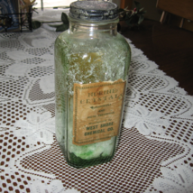 VTG Bottle-Norine Crystals-Square-Green-Original Label/Lid - Owens IL Glass -USA - $8.00